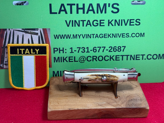 ROSTFREI 1970-75 ITALIAN SWING GUARD LOCK BACK 8" ITALIAN AUTOMATIC KNIFE STAG HANDLES