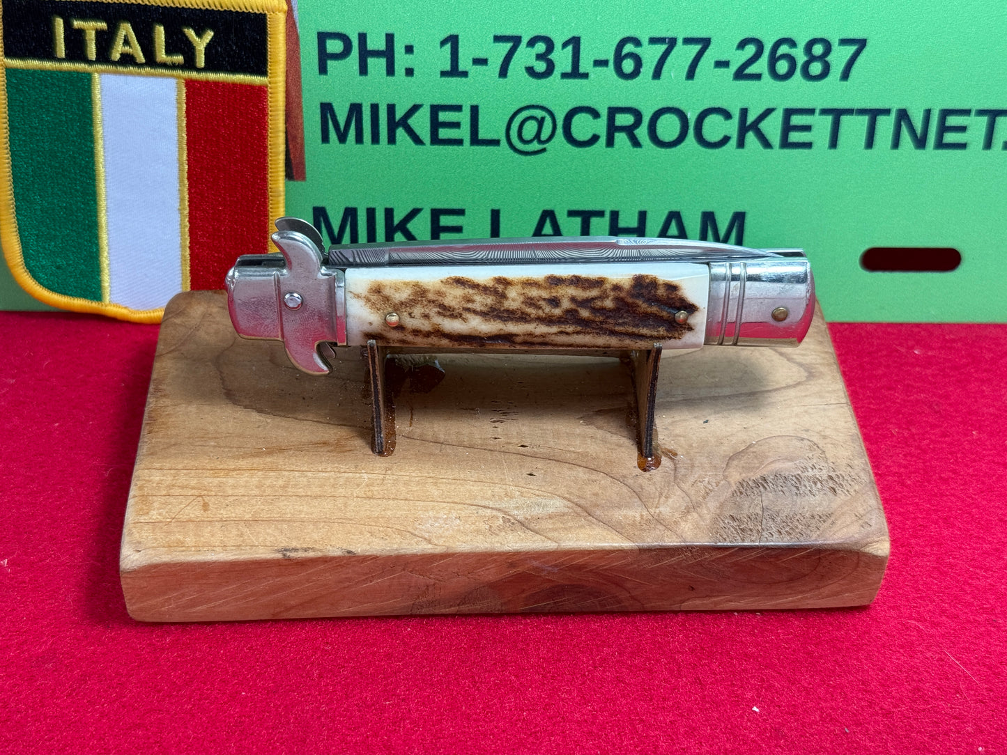 AKC ITALY 2005-2010 LEVER STILETTO LEVERLETTO DAMACUS STEEL ITALIAN AUTOMATIC KNIFE STAG HANDLES