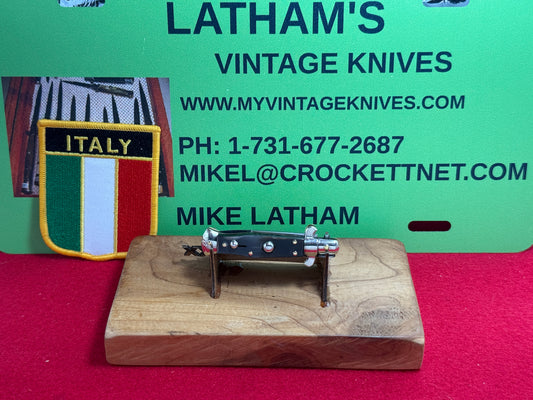 LATAMA MADE IN ITALY 1948-50 PICK LOCK FLAT GUARDS STILETTO 12 CM ITALIAN AUTOMATIC KNIFE BUFFALO HORN HANDLES