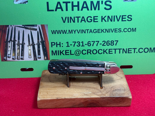 STERILE "BOKER" 1980-85 GERMAN LEVER AUTOMATIC GERMAN AUTOMATIC KNIFE BLACK PLASTIC HANDLES