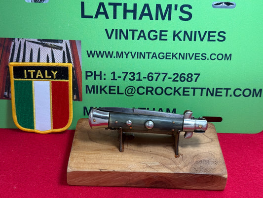 OMEGA IMPORT CO. MADE IN ITALY 1950-56 PICK LOCK STILETTO 20 CM ITALIAN AUTOMATIC KNIFE BUFFALO HORN HANDLES