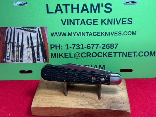 SCHRADE CUT CO. WALDEN N.Y. 1916-46 HUNTER 4 7/8" VINTAGE AMERICAN AUTOMATIC KNIFE BLACK IMITATION COMPOSITION HANDLES