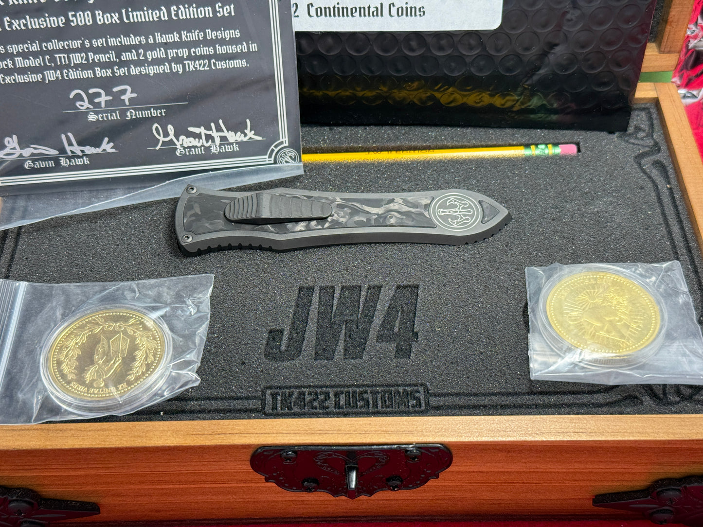 HAWK, G&G DEADLOCK Ti CUSTOM AUTOMATIC OTF JOHN WICK SET JW4 #277 CUSTOM AUTOMATIC KNIFE SET JW4 FAT CARBON INSERTS WITH TITANIUM BODY