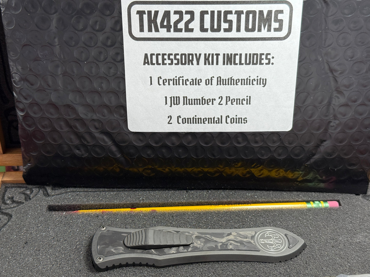 HAWK, G&G DEADLOCK Ti CUSTOM AUTOMATIC OTF JOHN WICK SET JW4 #277 CUSTOM AUTOMATIC KNIFE SET JW4 FAT CARBON INSERTS WITH TITANIUM BODY