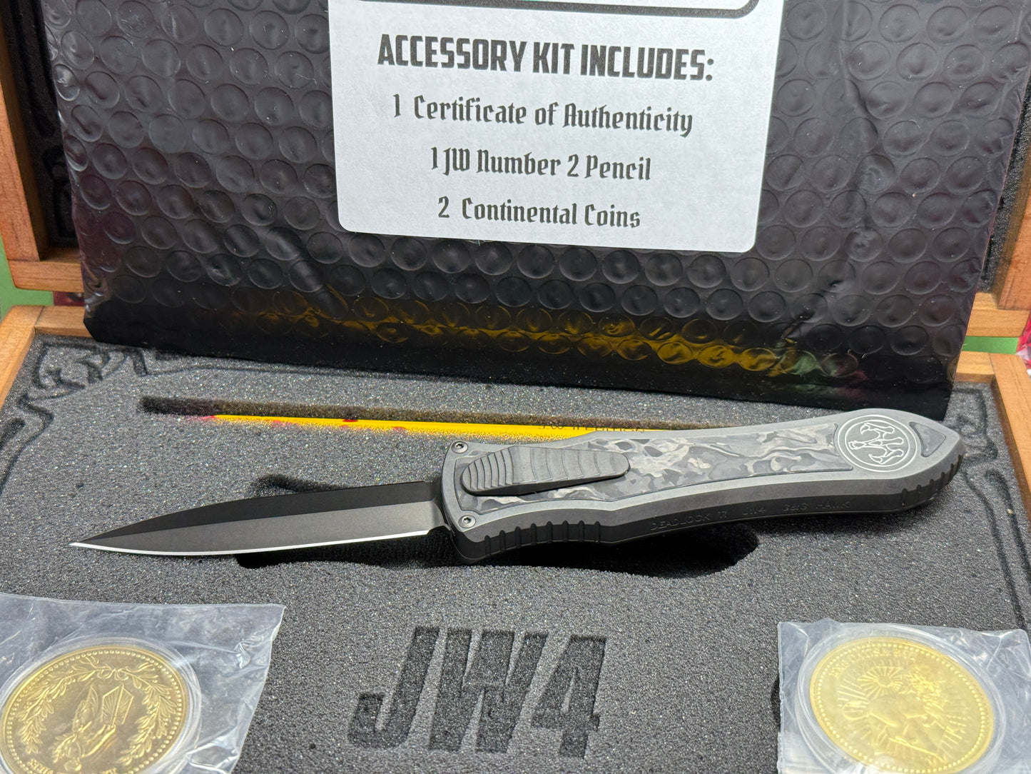 HAWK, G&G DEADLOCK Ti CUSTOM AUTOMATIC OTF JOHN WICK SET JW4 #277 CUSTOM AUTOMATIC KNIFE SET JW4 FAT CARBON INSERTS WITH TITANIUM BODY