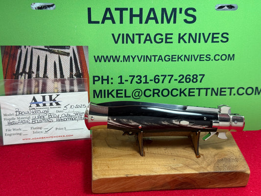 AIK BROWN RECLUSE USA 2025 ITALIAN STYLE STILETTO SQUARE BUTTON HELLRAZOR BOLSTERS OVAL SAFETY FULCRUM RELEASE WASP BODY CUSTOM AUTOMATIC KNIFE BUFFALO HORN HANDLES LIMITED EDITION