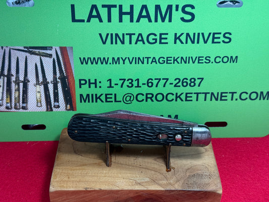 SCHRADE WALDEN N.Y. 1946-49 HERDER CUTLERY PA. HUNTER VINTAGE AMERICAN AUTOMATIC KNIFE BLACK IMITATION HANDLES