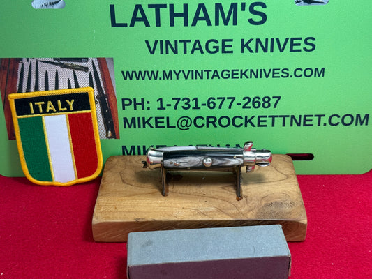 MADE IN ITALY (MAURO MARIO) 1950-56 PICK LOCK STILETTO IN ORIGINAL BOX 16 CM ITALIAN AUTOMATIC KNIFE BRAZILIAN HORN HANDLES