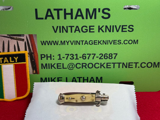 STERILE ITALIAN 1925-35 PICK LOCK FLAT GUARD STILETTO WASP BODY DAGGER BLADE 12 CM ITALIAN AUTOMATIC KNIFE CRACKED ICE CELLULOID HANDLES