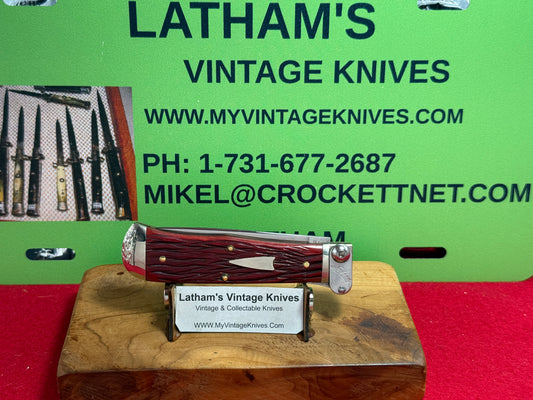 SCHRADE CUT CO. WALDEN N.Y. USA 2010 FIRE & ICE HUNTER LEVER AUTOMATIC PROTOTYPE AMERICAN AUTOMATIC KNIFE RED BONE HANDLES