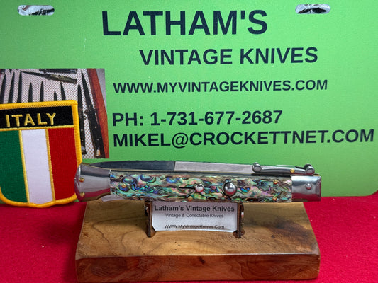FRANK "B" ITALY 2025 SWING GUARD LOCK BACK 28 CM ITALIAN AUTOMATIC KNIFE ABALONE PEARL HANDLES