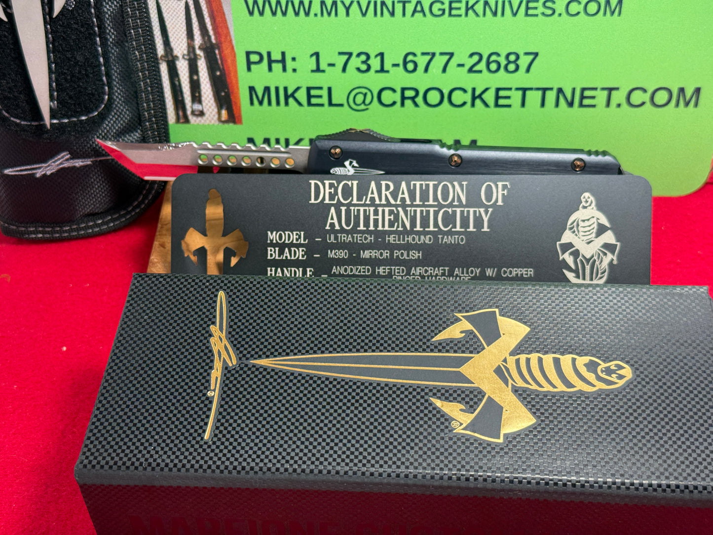 MICROTECH CUSTOM MARFIONE ULTRATECH HELLHOUND 03/2019 TANTO M390 MIRROR POLISHED BLADE TACTICAL AUTOMATIC KNIFE COPPER RINGED HARDWARE