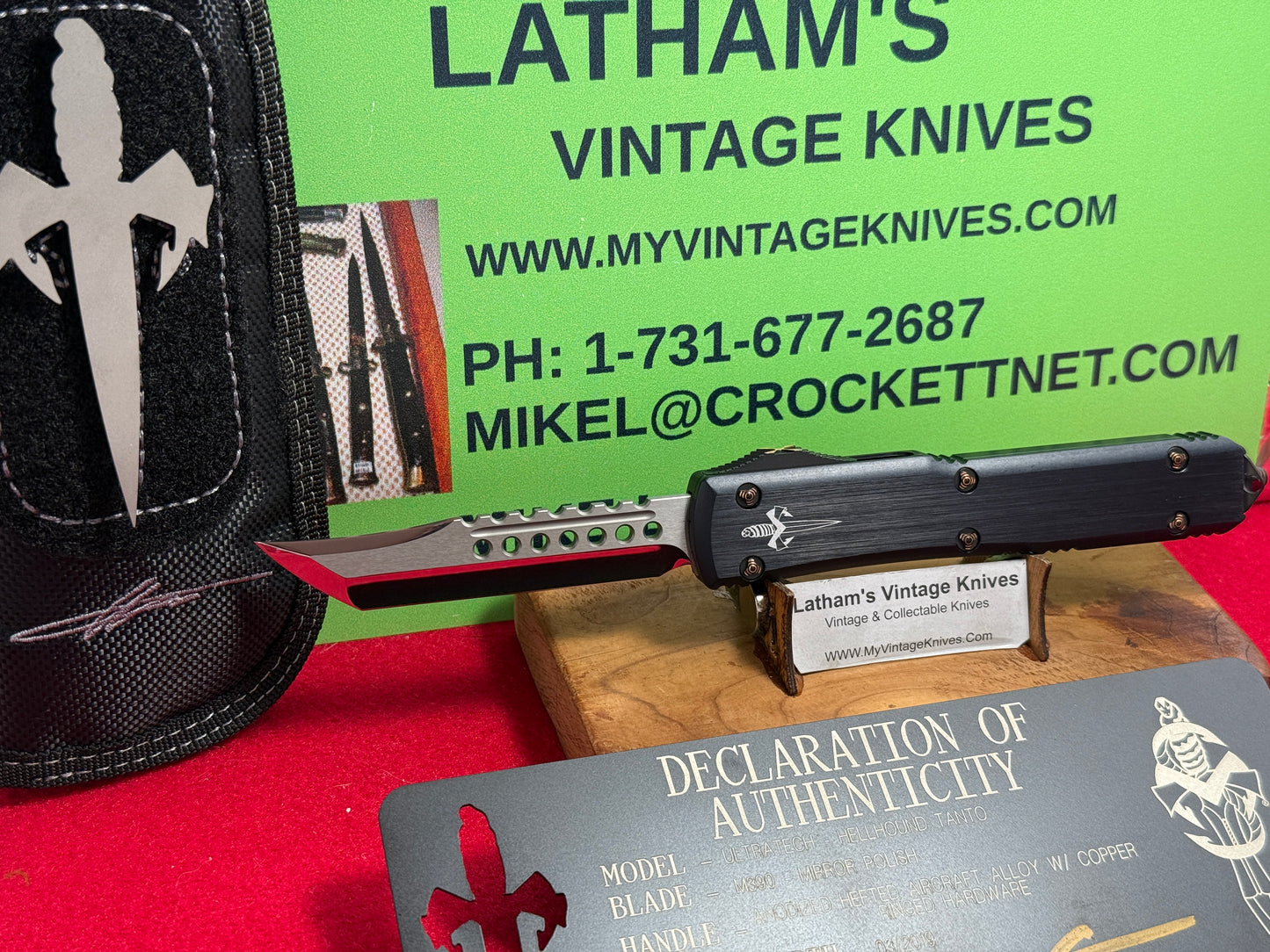 MICROTECH CUSTOM MARFIONE ULTRATECH HELLHOUND 03/2019 TANTO M390 MIRROR POLISHED BLADE TACTICAL AUTOMATIC KNIFE COPPER RINGED HARDWARE