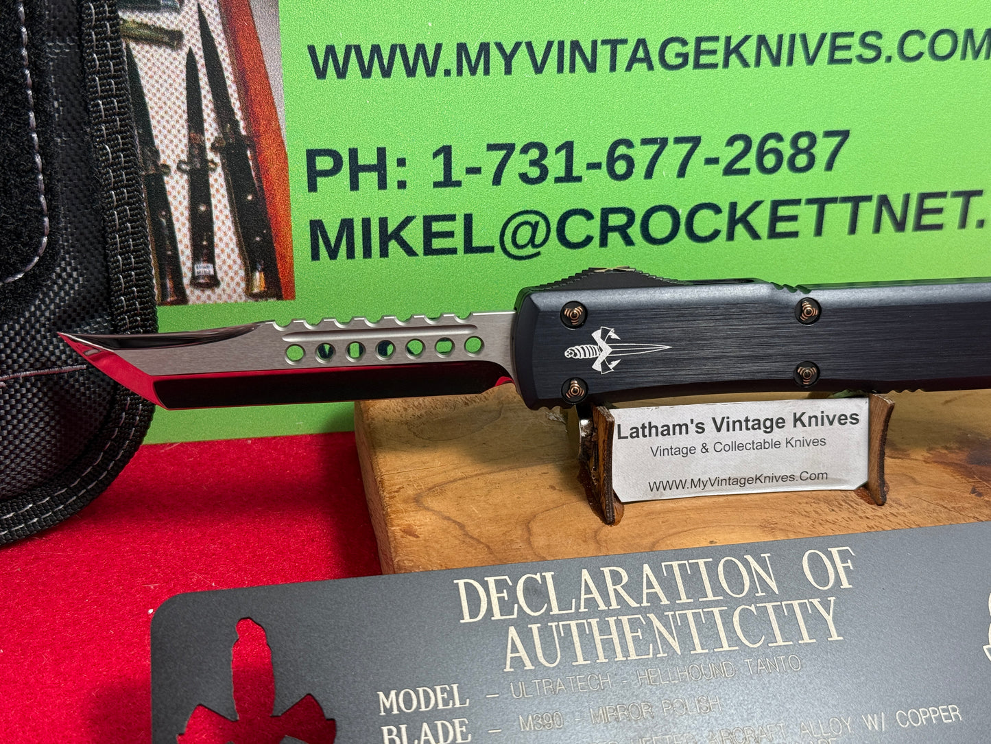 MICROTECH CUSTOM MARFIONE ULTRATECH HELLHOUND 03/2019 TANTO M390 MIRROR POLISHED BLADE TACTICAL AUTOMATIC KNIFE COPPER RINGED HARDWARE