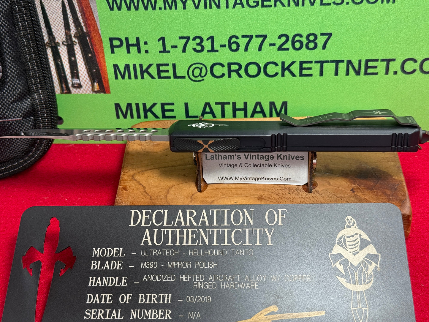 MICROTECH CUSTOM MARFIONE ULTRATECH HELLHOUND 03/2019 TANTO M390 MIRROR POLISHED BLADE TACTICAL AUTOMATIC KNIFE COPPER RINGED HARDWARE