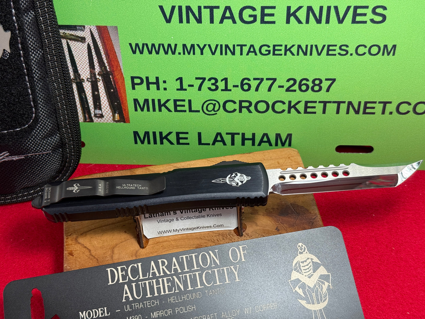 MICROTECH CUSTOM MARFIONE ULTRATECH HELLHOUND 03/2019 TANTO M390 MIRROR POLISHED BLADE TACTICAL AUTOMATIC KNIFE COPPER RINGED HARDWARE