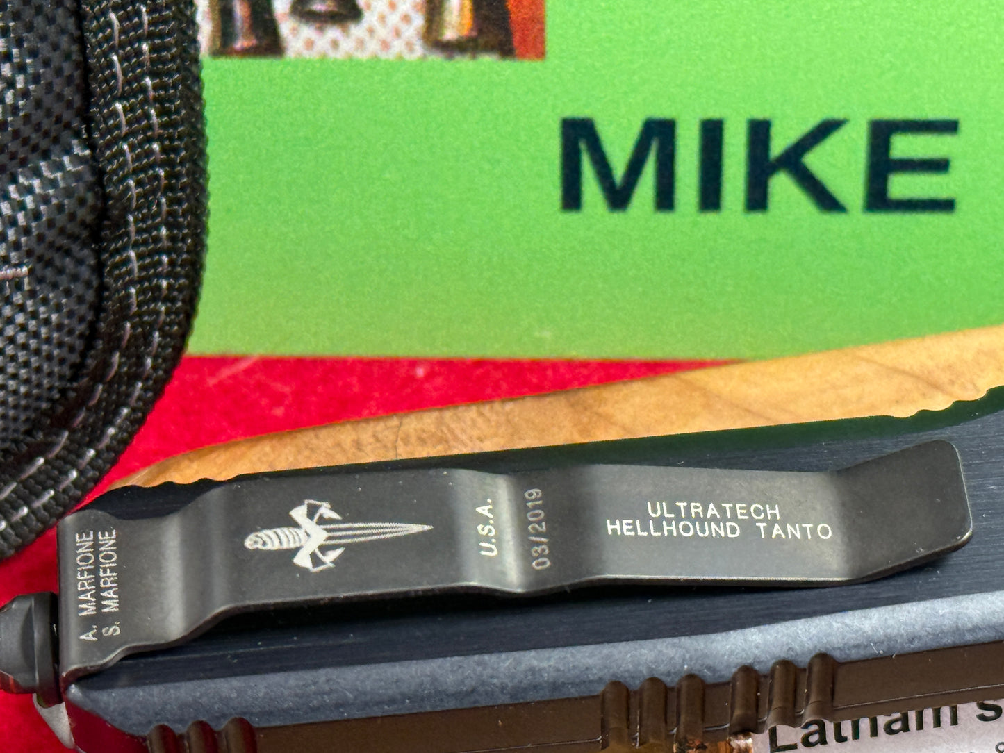 MICROTECH CUSTOM MARFIONE ULTRATECH HELLHOUND 03/2019 TANTO M390 MIRROR POLISHED BLADE TACTICAL AUTOMATIC KNIFE COPPER RINGED HARDWARE