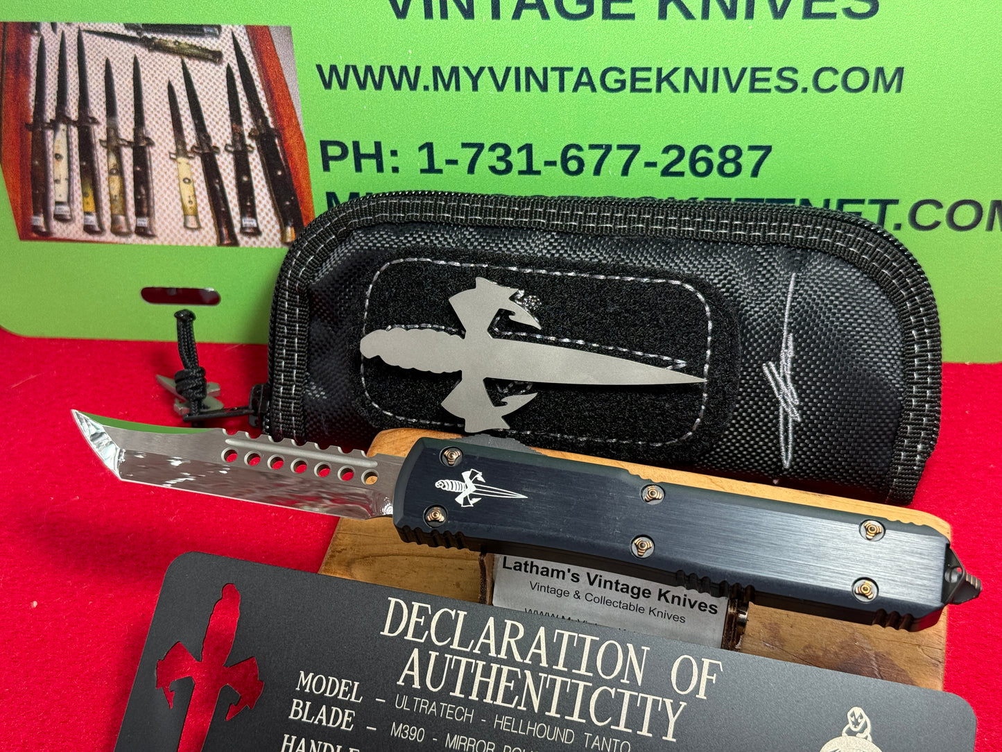 MICROTECH CUSTOM MARFIONE ULTRATECH HELLHOUND 03/2019 TANTO M390 MIRROR POLISHED BLADE TACTICAL AUTOMATIC KNIFE COPPER RINGED HARDWARE