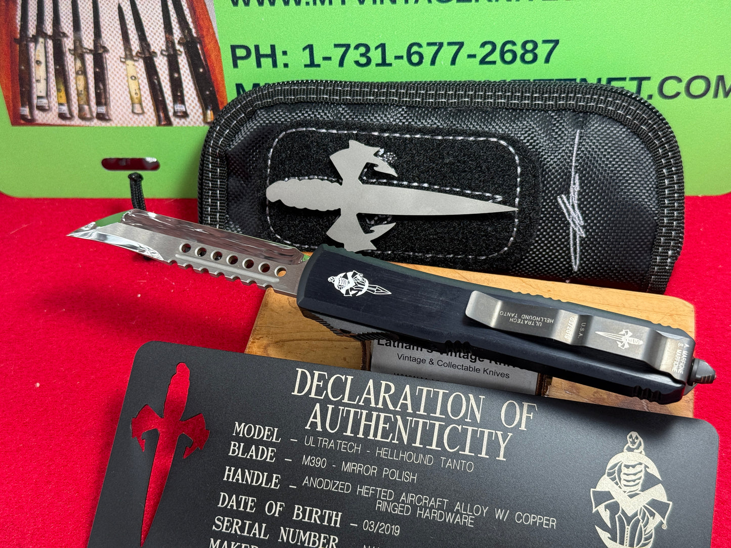 MICROTECH CUSTOM MARFIONE ULTRATECH HELLHOUND 03/2019 TANTO M390 MIRROR POLISHED BLADE TACTICAL AUTOMATIC KNIFE COPPER RINGED HARDWARE