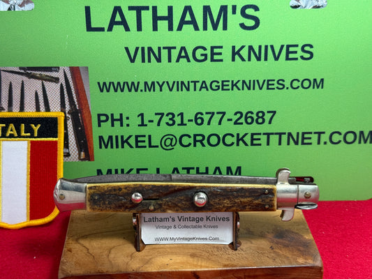 STERILE "UNSTAMPED" ITALIAN MANIAGO 1928-36 PICK LOCK FLAT GUARD STILETTO 28 CM ITALIAN AUTOMATIC KNIFE STAG HANDLES