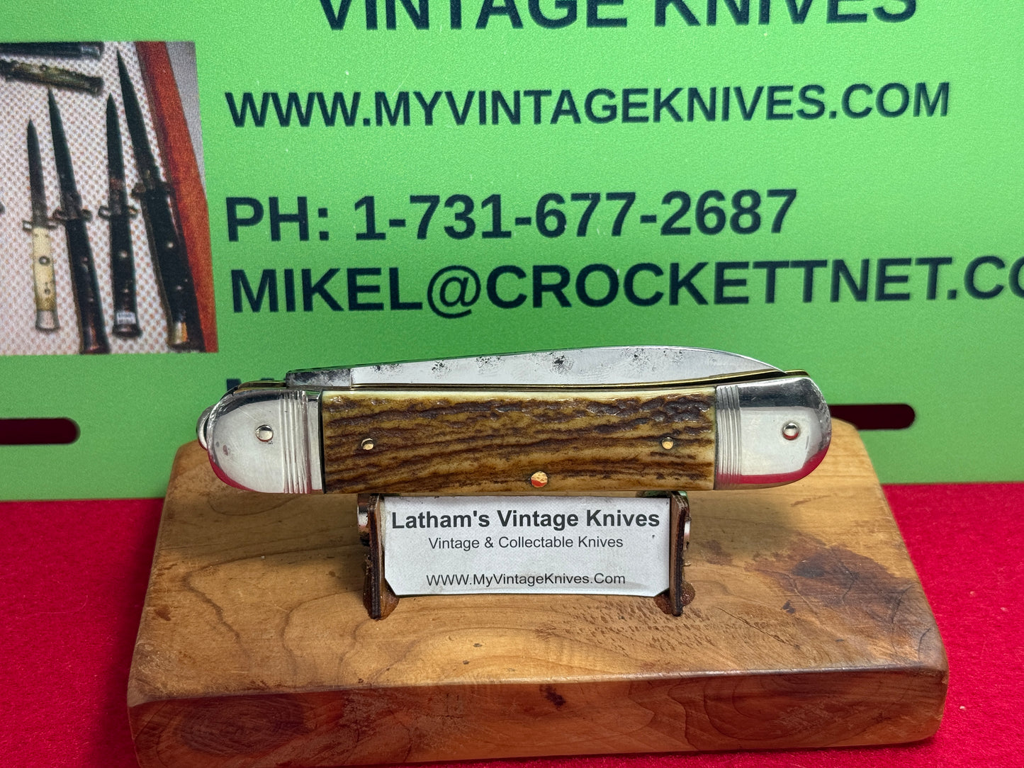A. WINGEN JR. OTHELLO SOLINGEN GERMANY 1965-75 LEVER AUTOMATIC 11 CM GERMAN AUTOMATIC KNIFE STAG HANDLES
