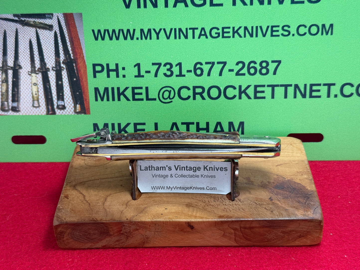 A. WINGEN JR. OTHELLO SOLINGEN GERMANY 1965-75 LEVER AUTOMATIC 11 CM GERMAN AUTOMATIC KNIFE STAG HANDLES
