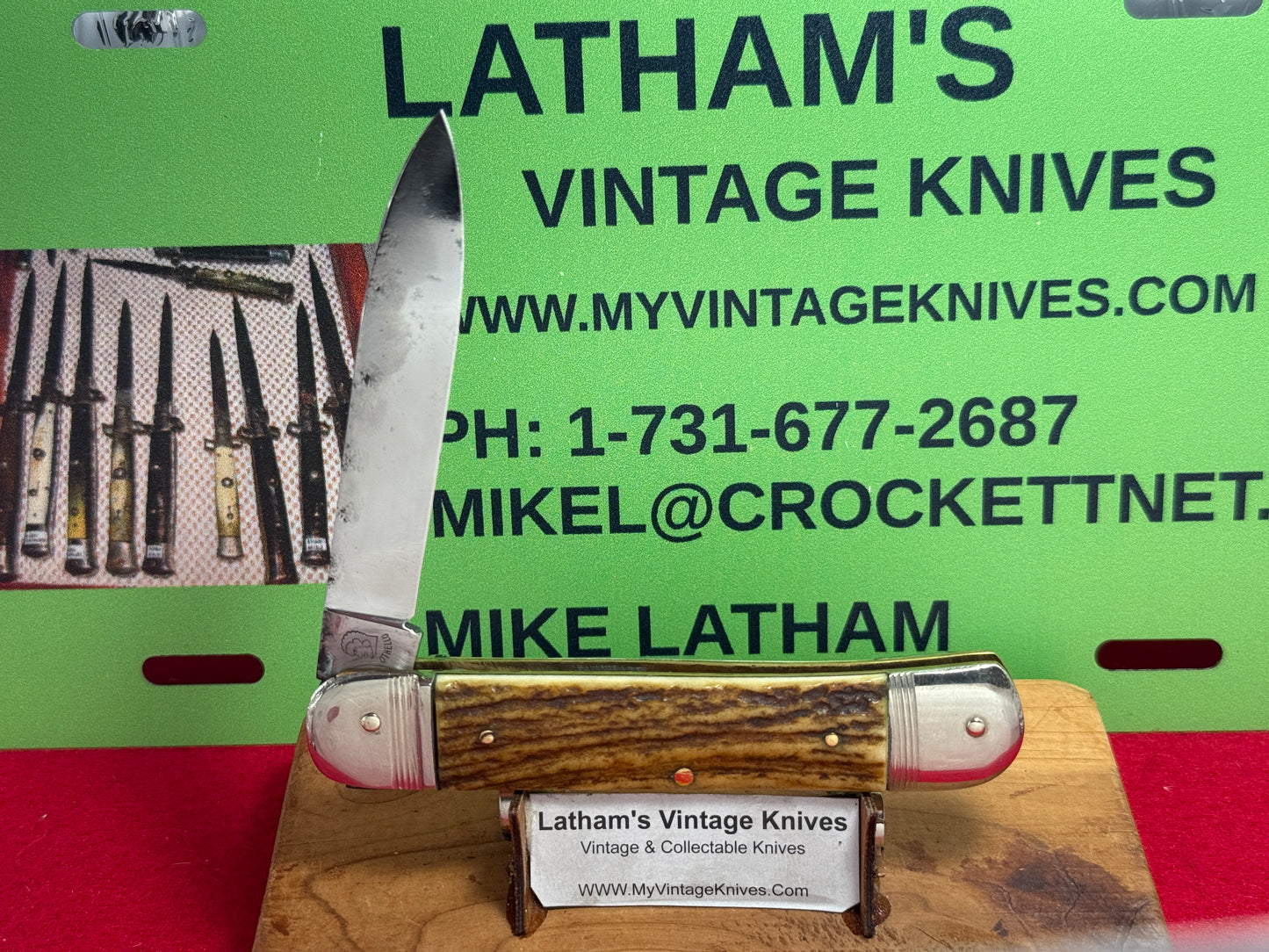 A. WINGEN JR. OTHELLO SOLINGEN GERMANY 1965-75 LEVER AUTOMATIC 11 CM GERMAN AUTOMATIC KNIFE STAG HANDLES