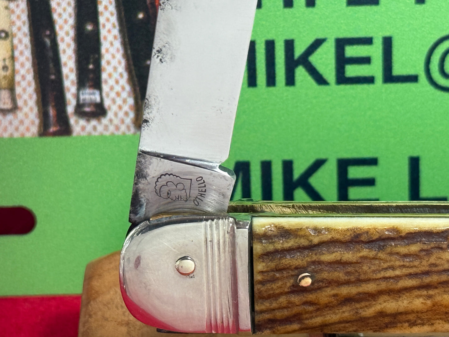 A. WINGEN JR. OTHELLO SOLINGEN GERMANY 1965-75 LEVER AUTOMATIC 11 CM GERMAN AUTOMATIC KNIFE STAG HANDLES