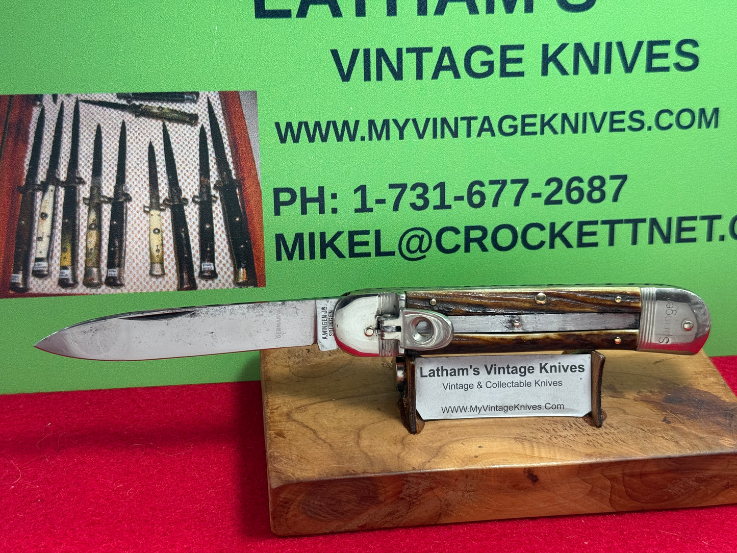 A. WINGEN JR. OTHELLO SOLINGEN GERMANY 1965-75 LEVER AUTOMATIC 11 CM GERMAN AUTOMATIC KNIFE STAG HANDLES