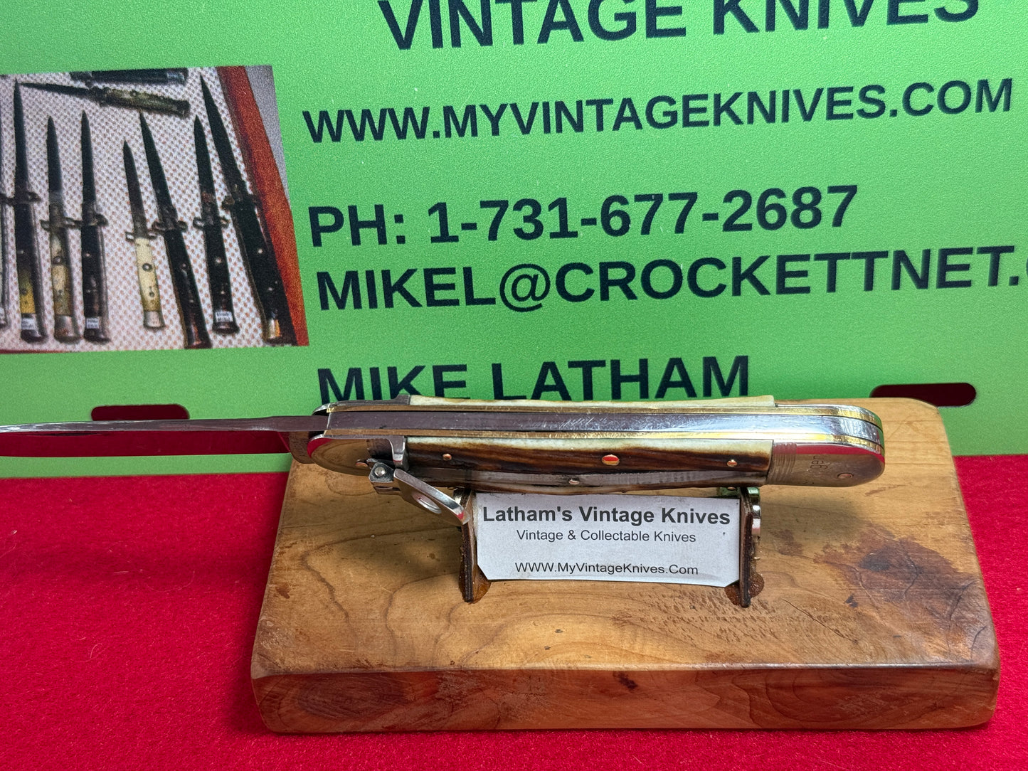 A. WINGEN JR. OTHELLO SOLINGEN GERMANY 1965-75 LEVER AUTOMATIC 11 CM GERMAN AUTOMATIC KNIFE STAG HANDLES