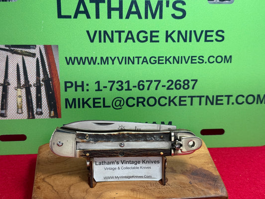 HUBERTUS SOLINGEN GERMANY 2005-2010 LEVER AUTOMATIC 11 CM GERMAN AUTOMATIC KNIFE STAG HANDLES