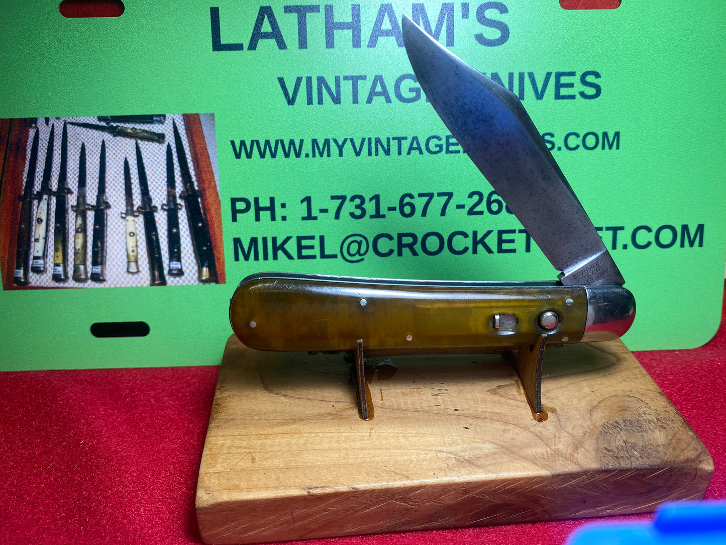 SCHRADE CUT. WALDEN NY 1916-46 FOREST KING 4 7/8" VINTAGE AMERICAN AUTOMATIC KNIFE YELLOW CELLULOID TRANSLUCENT HANDLES