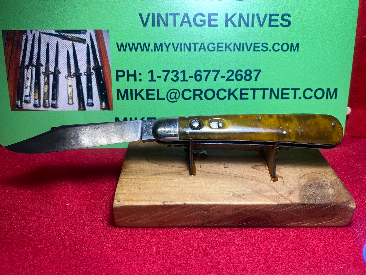 SCHRADE CUT. WALDEN NY 1916-46 FOREST KING 4 7/8" VINTAGE AMERICAN AUTOMATIC KNIFE YELLOW CELLULOID TRANSLUCENT HANDLES