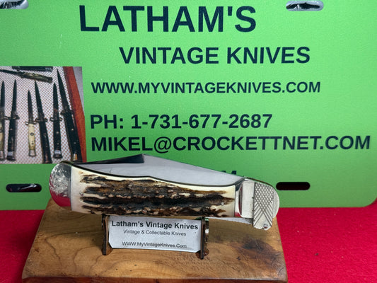 JDL JAMES DEARBORN LIPPINCOTT CUSTOM KNIFE 1990-98 LEVER AUTOMATIC OVERSIZED AERIAL CUSTOM AUTOMATIC KNIFE STAG HANDLES
