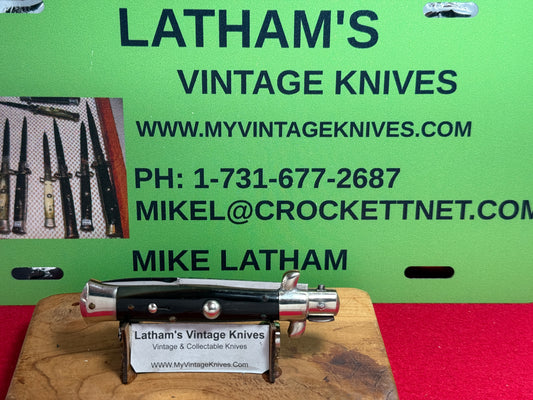 EIG CUTLERY ITALY IN BOX 1950-56 PICK LOCK STILETTO 18 CM ITALIAN AUTOMATIC KNIFE BUFFALO HORN HANDLES