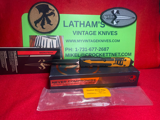 MICROTECH ULTRATECH D/E OTF 05/2021 NCKS EXCLUSIVE STANDARD 122-1 NCKS LIMITED EDITION S/N 045 TACTICAL AUTOMATIC KNIFE GUITAR ORANGE ON HANDLES