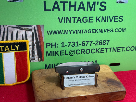 INOX ITALY 1964-68 BO/BC SINGLE BLADE CARD KNIFE ITALIAN AUTOMATIC KNIFE BUFFALO HORN HANDLES