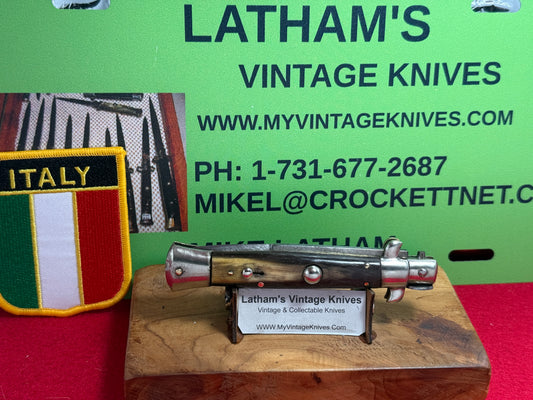 ROSCO MADE IN ITALY 1950-56 PICK LOCK STILETTO 20 CM ITALIAN AUTOMATIC KNIFE BUFFALO HORN HANDLES