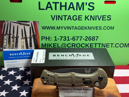 BENCHMADE USA 2025 MINI CLAYMORE AUTO 9570BK-1 TACTICAL AUTOMATIC KNIFE OLIVE GREEN COMPOSIT HANDLES