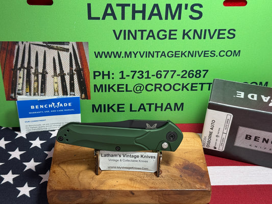 BENCHMADE USA 2025 OSBORNE AUTO 9400BK TACTICAL AUTOMATIC KNIFE GREEN METAL HANDLES