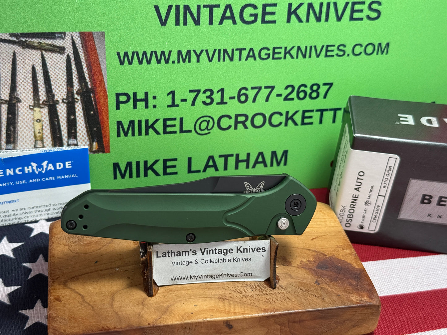 BENCHMADE USA 2025 OSBORNE AUTO 9400BK TACTICAL AUTOMATIC KNIFE GREEN METAL HANDLES