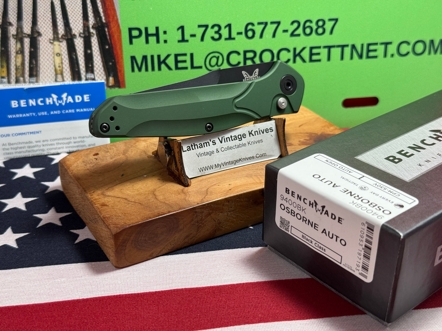 BENCHMADE USA 2025 OSBORNE AUTO 9400BK TACTICAL AUTOMATIC KNIFE GREEN METAL HANDLES