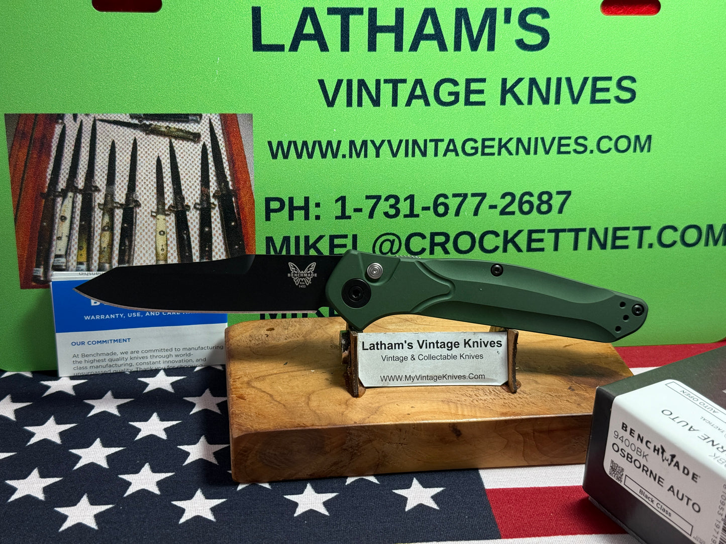 BENCHMADE USA 2025 OSBORNE AUTO 9400BK TACTICAL AUTOMATIC KNIFE GREEN METAL HANDLES