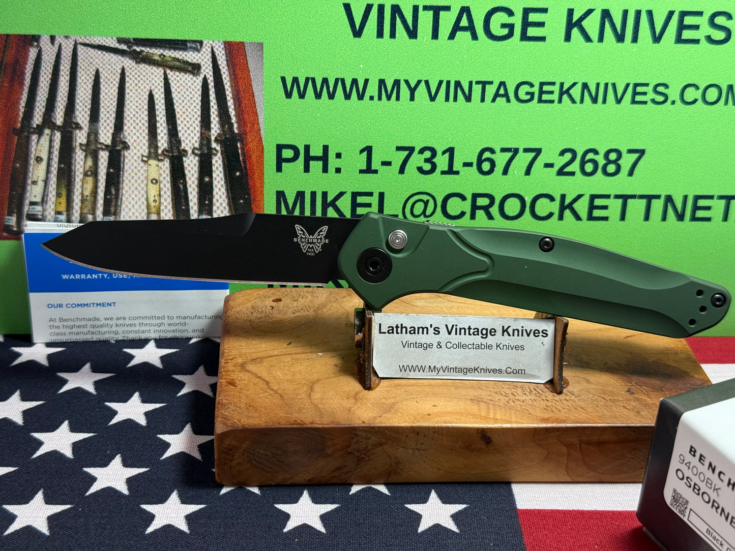 BENCHMADE USA 2025 OSBORNE AUTO 9400BK TACTICAL AUTOMATIC KNIFE GREEN METAL HANDLES