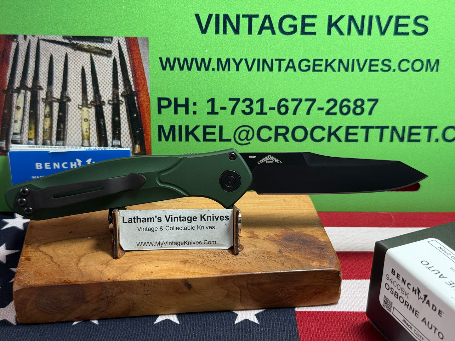 BENCHMADE USA 2025 OSBORNE AUTO 9400BK TACTICAL AUTOMATIC KNIFE GREEN METAL HANDLES