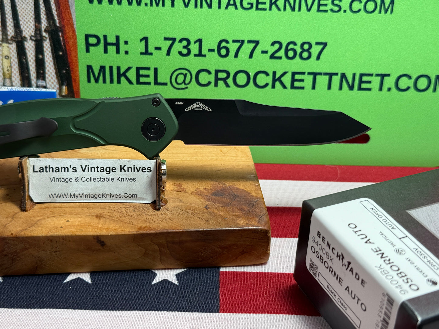 BENCHMADE USA 2025 OSBORNE AUTO 9400BK TACTICAL AUTOMATIC KNIFE GREEN METAL HANDLES