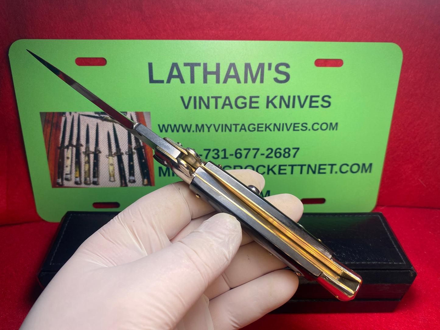 LATAMA ITALY 2010 PICK LOCK FLAT GUARD STILETTO 5 MM SPRING 23 CM ITALIAN AUTOMATIC KNIFE BRAZILIAN HORN HANDLES