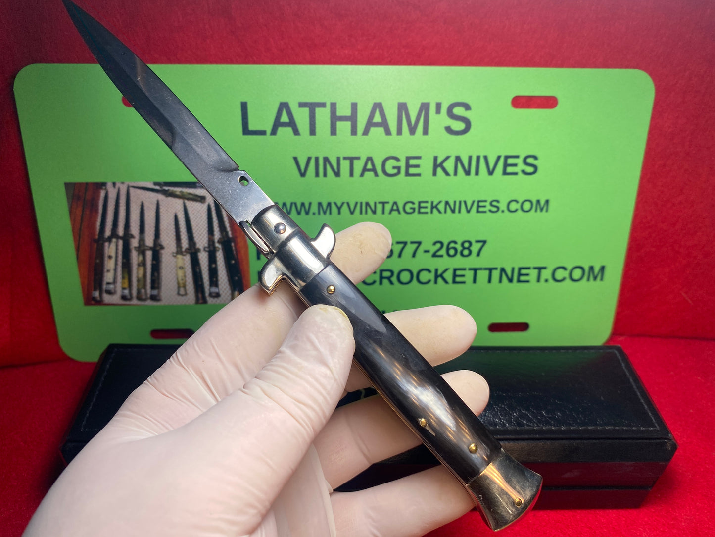 LATAMA ITALY 2010 PICK LOCK FLAT GUARD STILETTO 5 MM SPRING 23 CM ITALIAN AUTOMATIC KNIFE BRAZILIAN HORN HANDLES