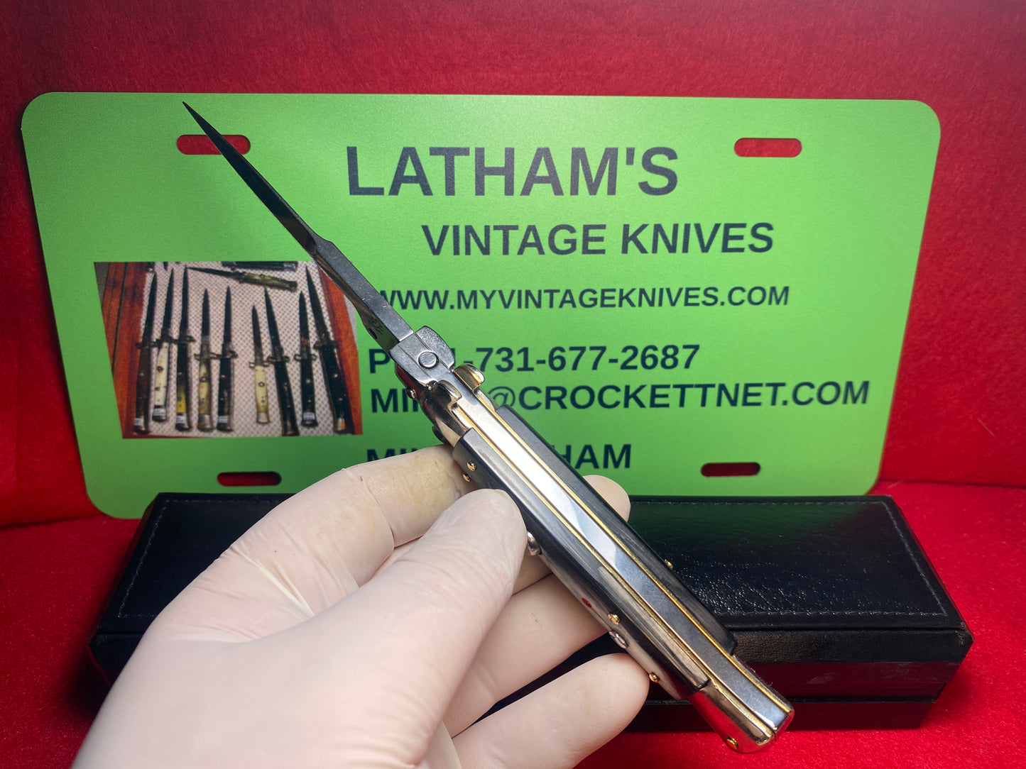 LATAMA ITALY 2010 PICK LOCK FLAT GUARD STILETTO 5 MM SPRING 23 CM ITALIAN AUTOMATIC KNIFE BRAZILIAN HORN HANDLES