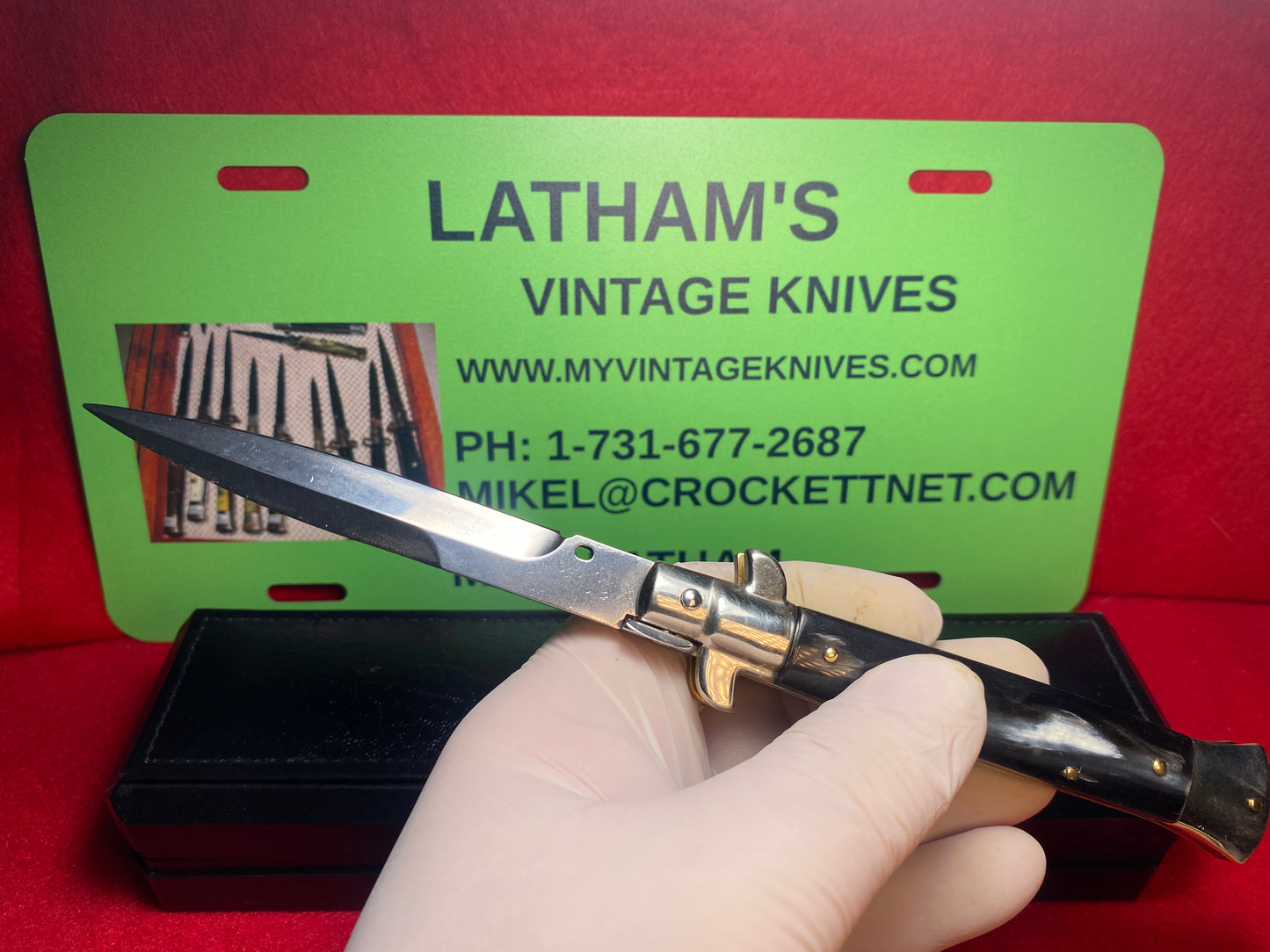 LATAMA ITALY 2010 PICK LOCK FLAT GUARD STILETTO 5 MM SPRING 23 CM ITALIAN AUTOMATIC KNIFE BRAZILIAN HORN HANDLES